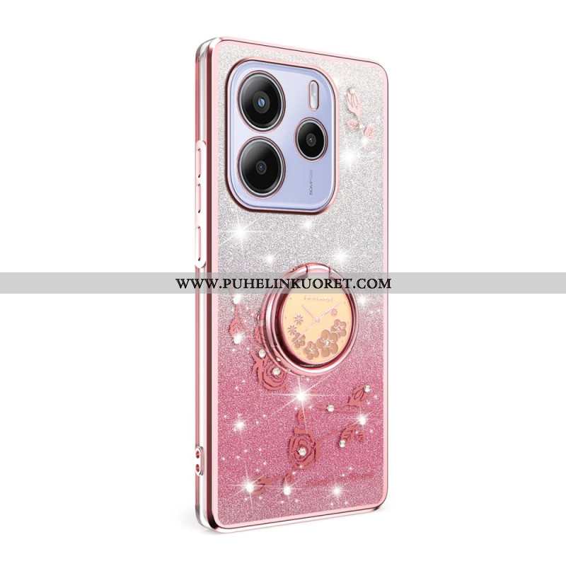 Kuori Xiaomi Redmi Note 14 4g Strassilla Ja Kukalla Koristeltu Sormusteline
