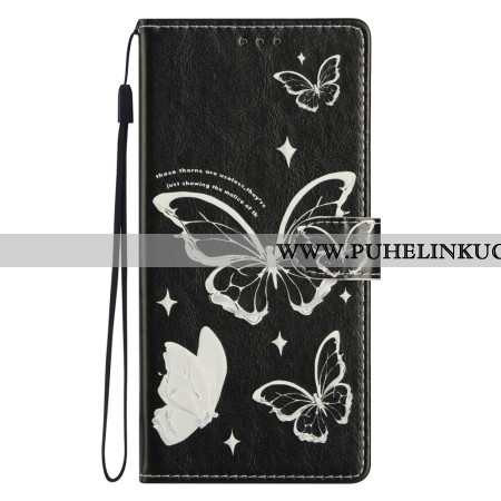 Nahkakotelo Xiaomi Redmi Note 14 4g Mustavalkoisia Perhosia