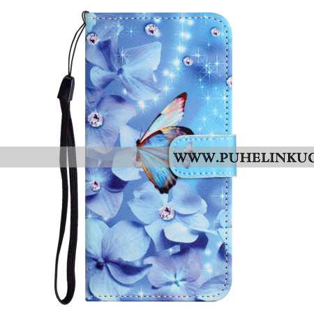 Nahkakotelo Xiaomi Redmi Note 14 Pro 5g Perhosia Ja Timantteja