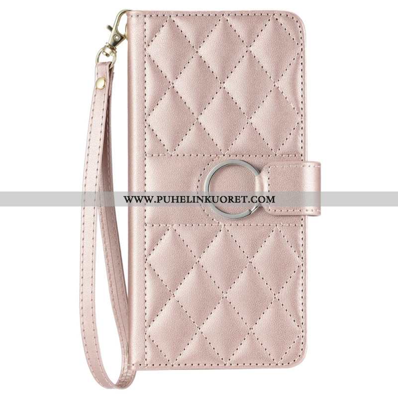 Nahkakotelo Xiaomi Redmi Note 14 Pro 5g Tikattu Hihna Ja Olkahihna