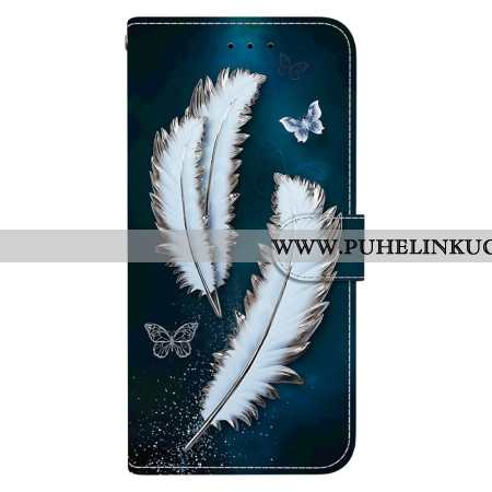 Nahkakotelo Xiaomi Redmi Note 15 5g Valkoiset Höyhenet