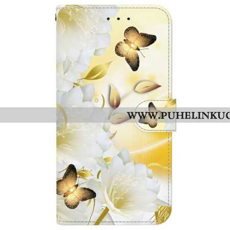 Kotelot Xiaomi Redmi Note 15 5g Puhelinkuoret Kultaisia Perhosia Ja Valkoisia Kukkia