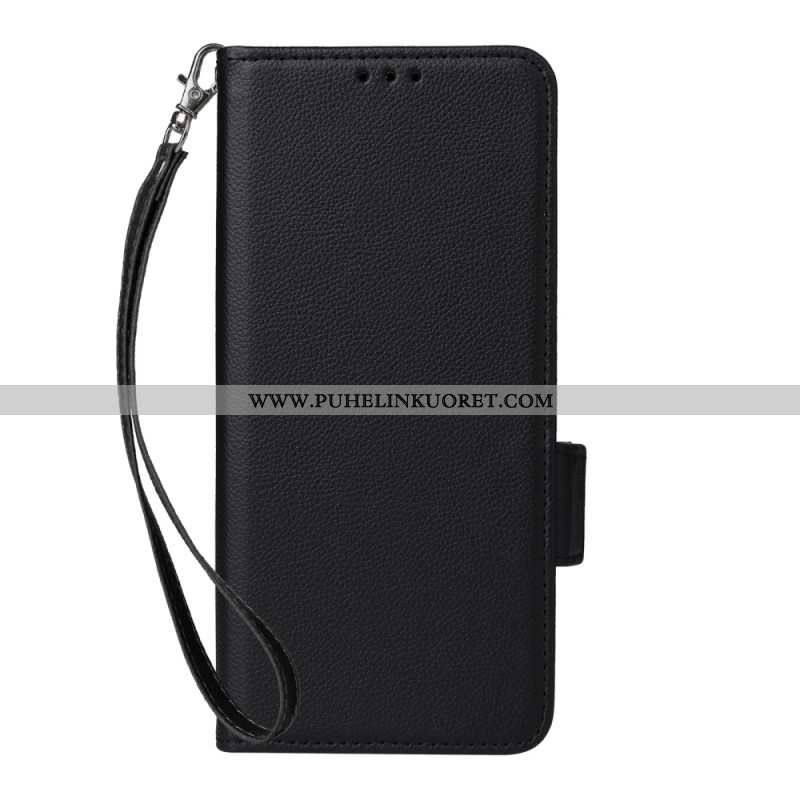 Nahkakotelo Xiaomi Redmi Note 15 Pro Plus 5g Litsi-keinonahka Hihnalla