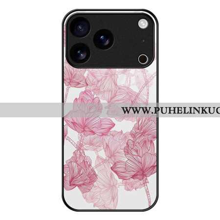 Kuori iPhone 17 Pro Max Kukkaiskuvioinen Pinkki Karkaistu Lasi