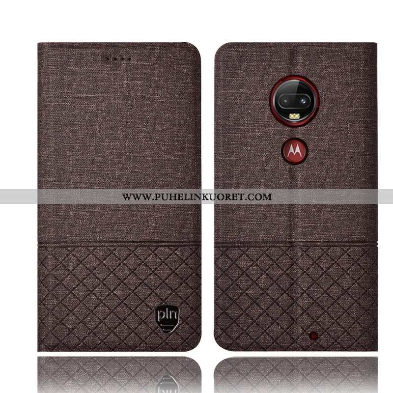 Kotelo, Kuori Moto G7 Plus Suojaus Pellava Jauhe Nahkakuori Murtumaton Pinkki