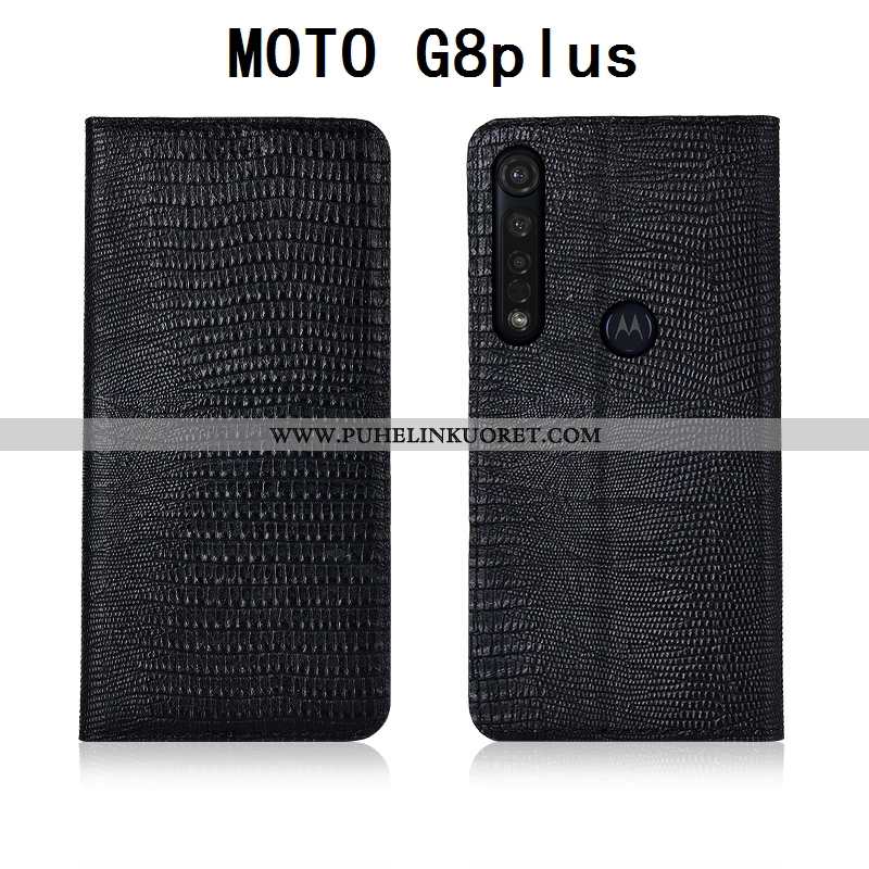 Kotelo, Kuori Moto G8 Plus Aito Nahka Pehmeä Neste Nahkakuori Musta Mustat