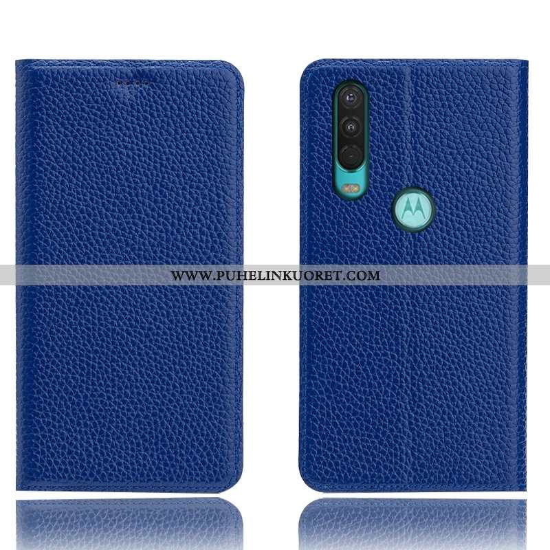 Kuoret, Kotelo Motorola One Action Aito Nahka Kukkakuvio Murtumaton Suojaus Litsi Ruskea