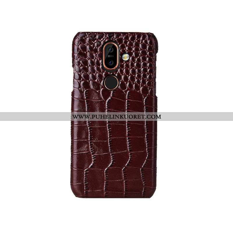 Kuoret, Kotelo Nokia 7 Plus Aito Nahka Kukkakuvio Puhelimen Murtumaton Takakansi Sininen