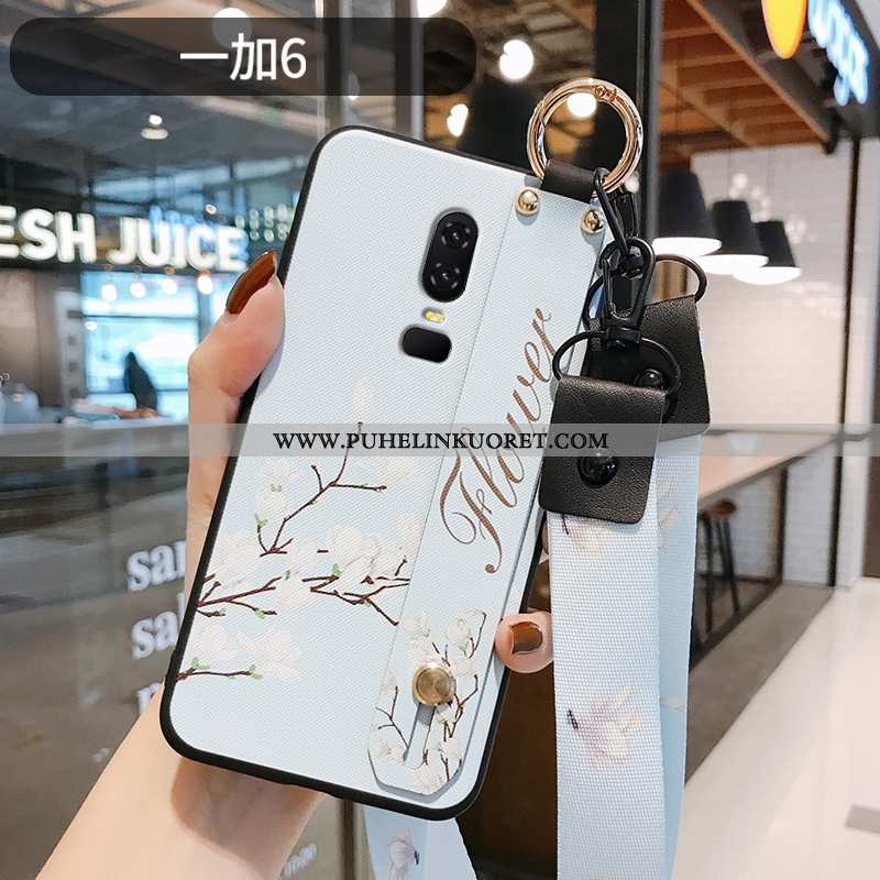 Kuori, Kuoret Oneplus 6 Suojaus Pesty Suede Pehmeä Neste Puhelimen Kukka Valkoinen