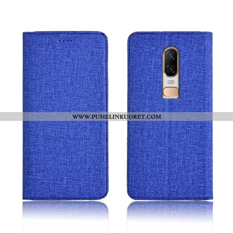Kotelo, Kuori Oneplus 6 Suojaus Pellava Nahkakuori Simpukka Mustat
