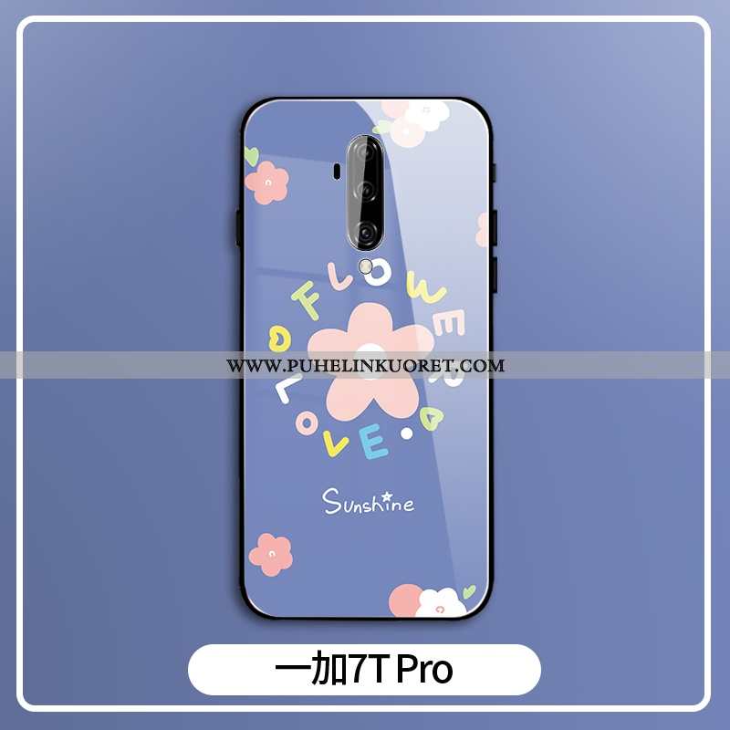 Kotelo, Kuori Oneplus 7t Pro Lasi Tila Kustannukset Luova Kukka Sininen