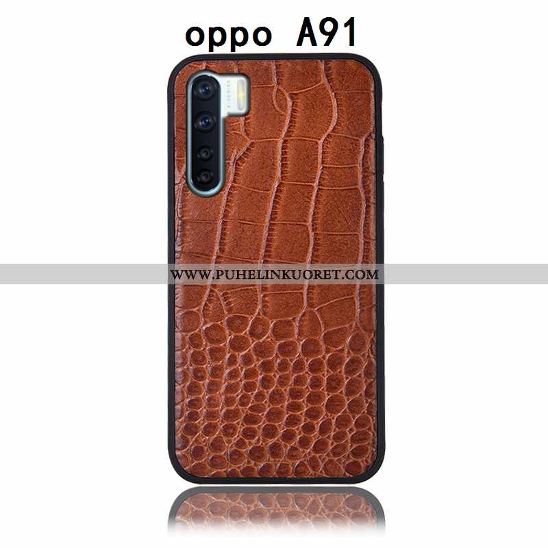 Kuoret, Kotelo Oppo A91 Aito Nahka Suojaus Kuori Murtumaton Takakansi Ruskea