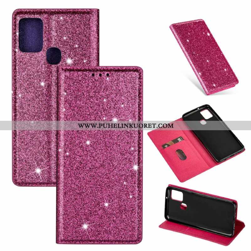 Kotelo, Kuori Samsung Galaxy A21s Nahkakuori Niitti Tähti Simpukka Jauhe Pinkki