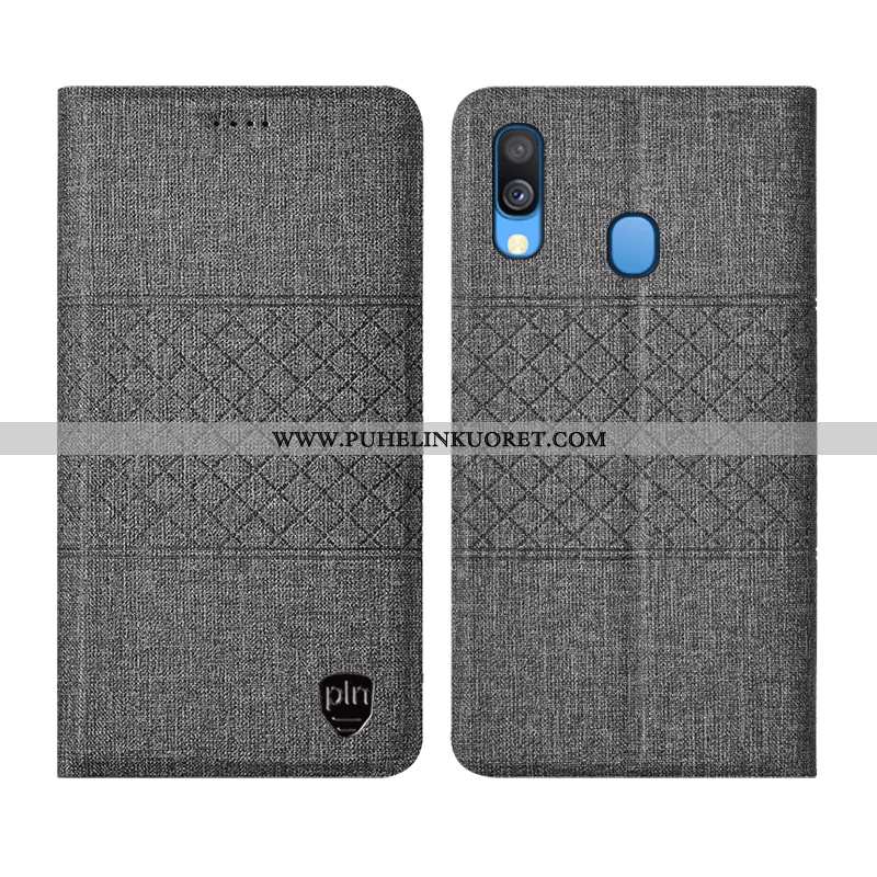 Kuori, Kuoret Samsung Galaxy A40 Pellava Nahkakuori Ruudukko Kotelo All Inclusive Harmaa