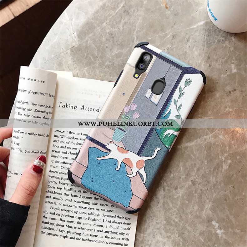 Kuori, Kuoret Samsung Galaxy A40 Kohokuviointi Kukkakuvio Mulberry Silkki Kotelo Puhelimen Valkoinen