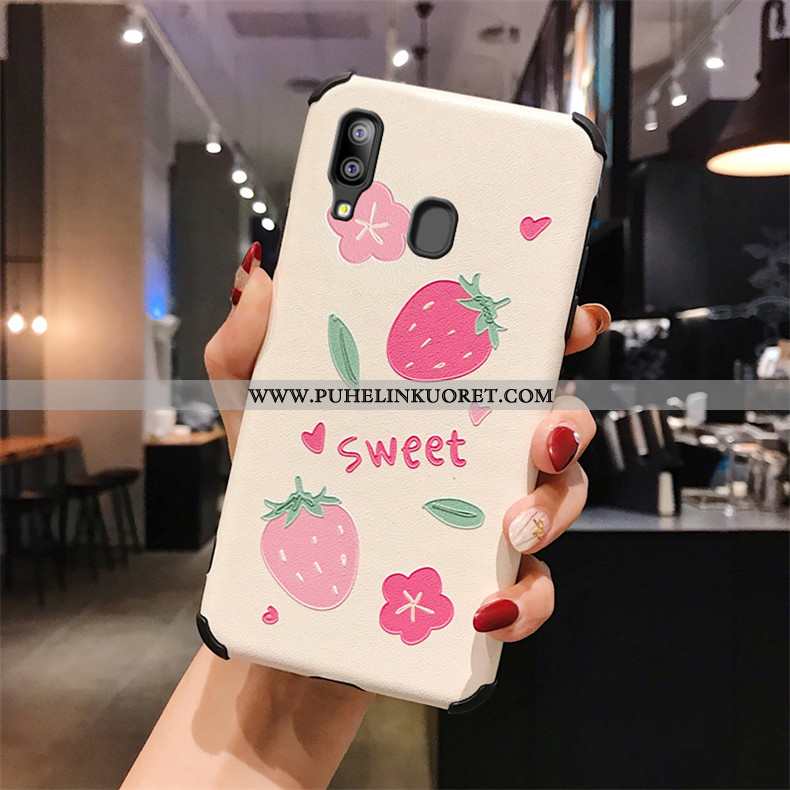 Kuori, Kuoret Samsung Galaxy A40 Kohokuviointi Kukkakuvio Mulberry Silkki Kotelo Puhelimen Valkoinen