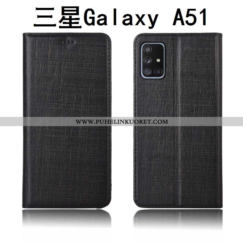 Kotelo, Kuori Samsung Galaxy A51 Nahkakuori Pesty Suede Puhelimen Simpukka Murtumaton Sininen