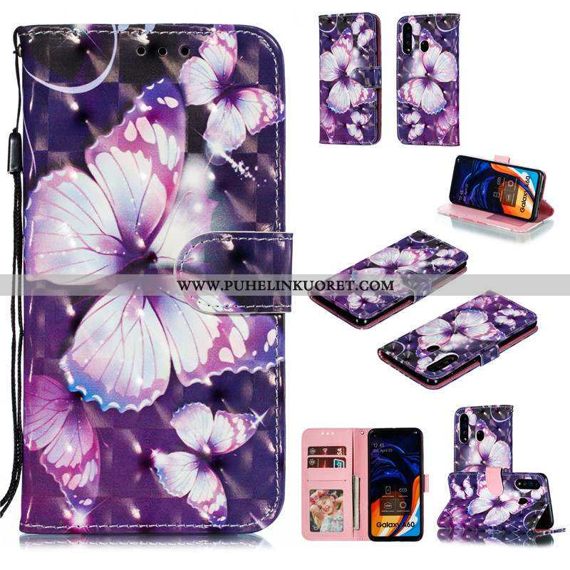 Kuori, Kuoret Samsung Galaxy A60 Nahkakuori Ihana Suojaus Kuori Sininen