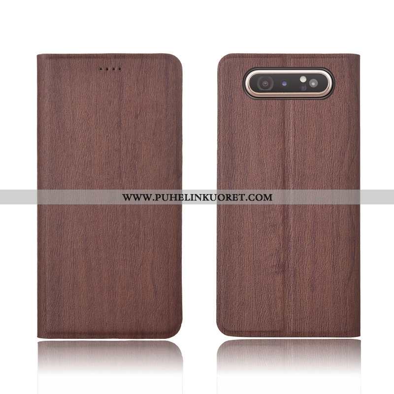 Kuori, Kuoret Samsung Galaxy A80 Suojaus Nahkakuori Pesty Suede Kukkakuvio Murtumaton Sininen