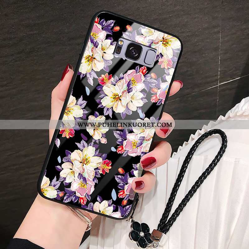 Kotelo, Kuori Samsung Galaxy S8 Lasi Nahka Musta Kova Pu Mustat