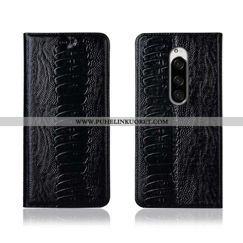 Kotelo, Kuori Sony Xperia 1 Pesty Suede Aito Nahka Suojaus Kotelo Simpukka Mustat