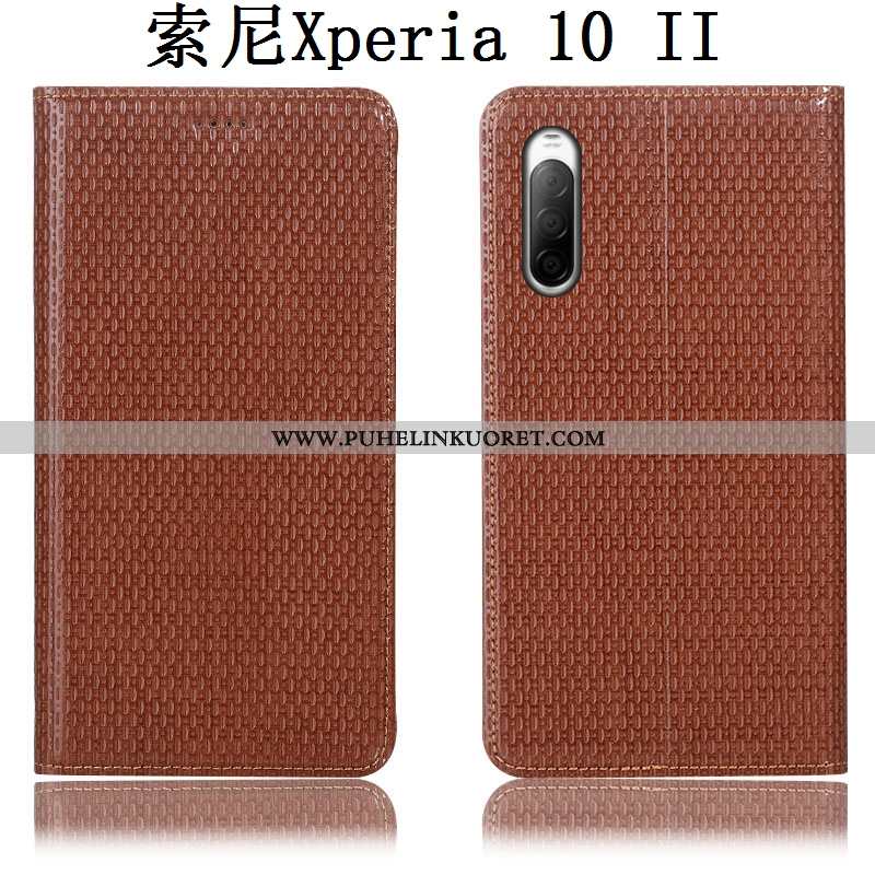 Kotelo, Kuori Sony Xperia 10 Ii Aito Nahka Kukkakuvio Murtumaton Suojaus Ruskea