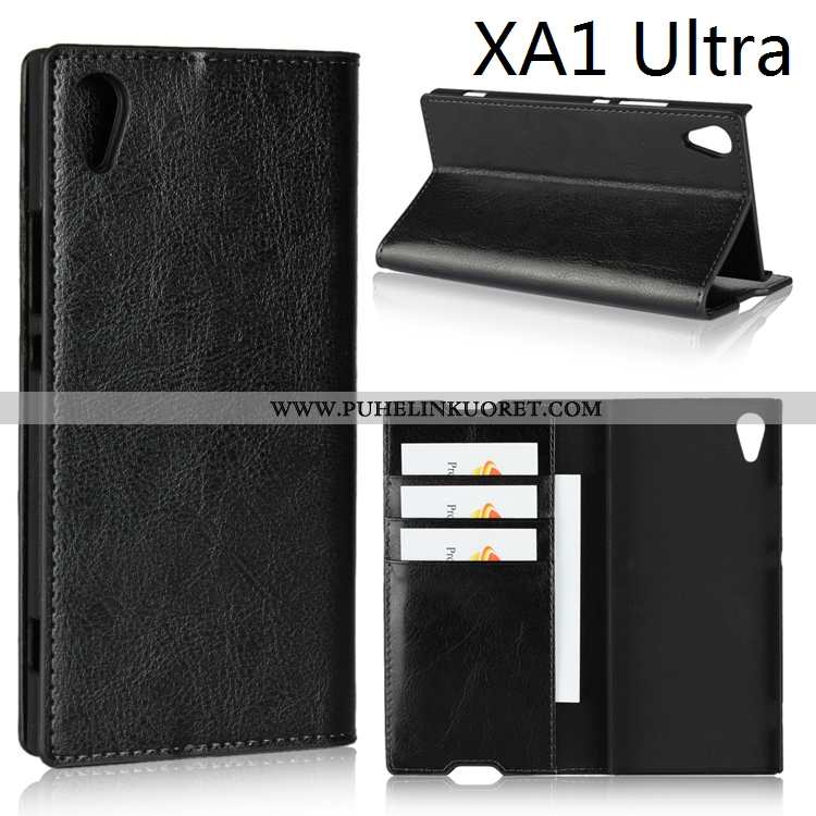 Kuoret, Kotelo Sony Xperia Xa1 Ultra Aito Nahka Nahkakuori Musta Kuori Puhelimen Mustat