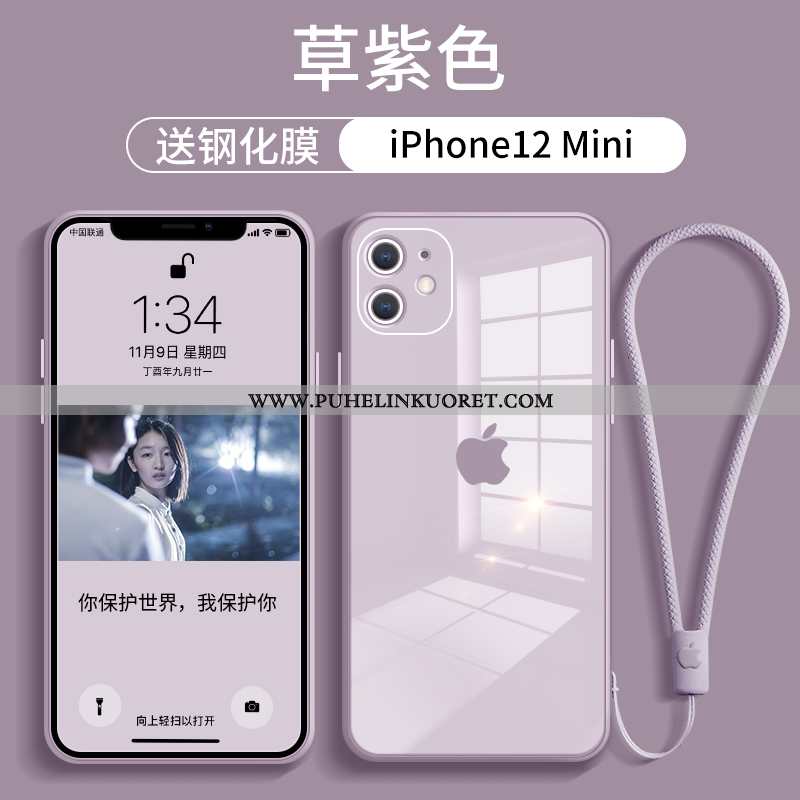 Kuori, Kuoret iPhone 12 Mini Suojaus Lasi Net Red Kotelo Jauhe Pinkki