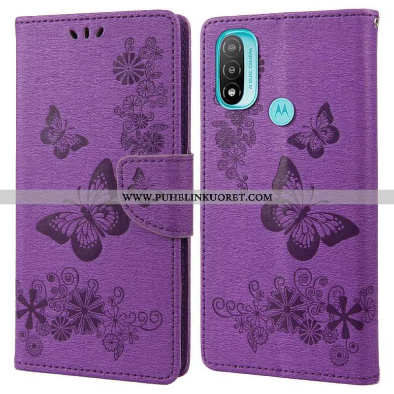 Flip Case Moto E40 / E30 / E20 Suojaketju Kuori Upeat Hihnaperhoset