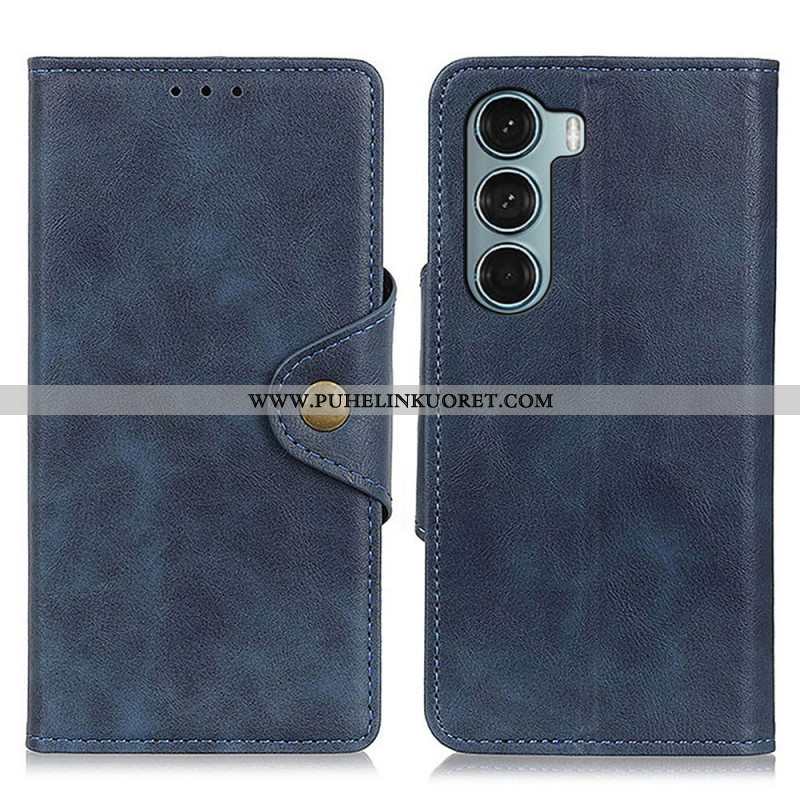 Nahkakotelo Moto G200 5G Vintage Keinonahka Ja Nappi