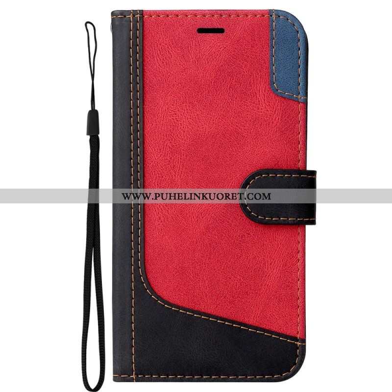 Nahkakotelo Oppo A94 5G Tricolor Kaulanauhalla
