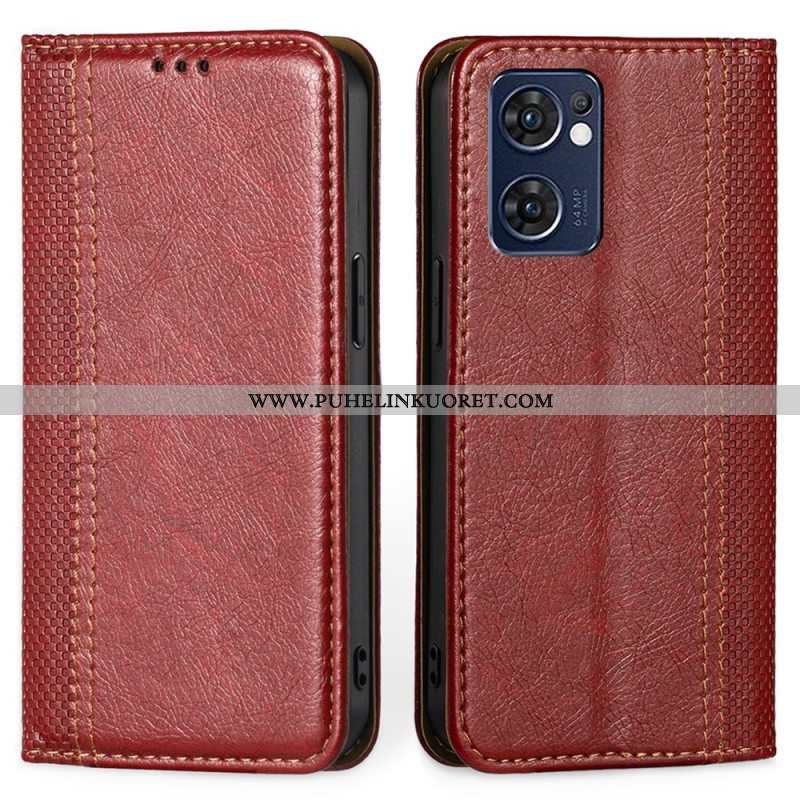 Puhelinkuoret Oppo Find X5 Lite Kotelot Flip Litsi Haljasnahan Ompeleet