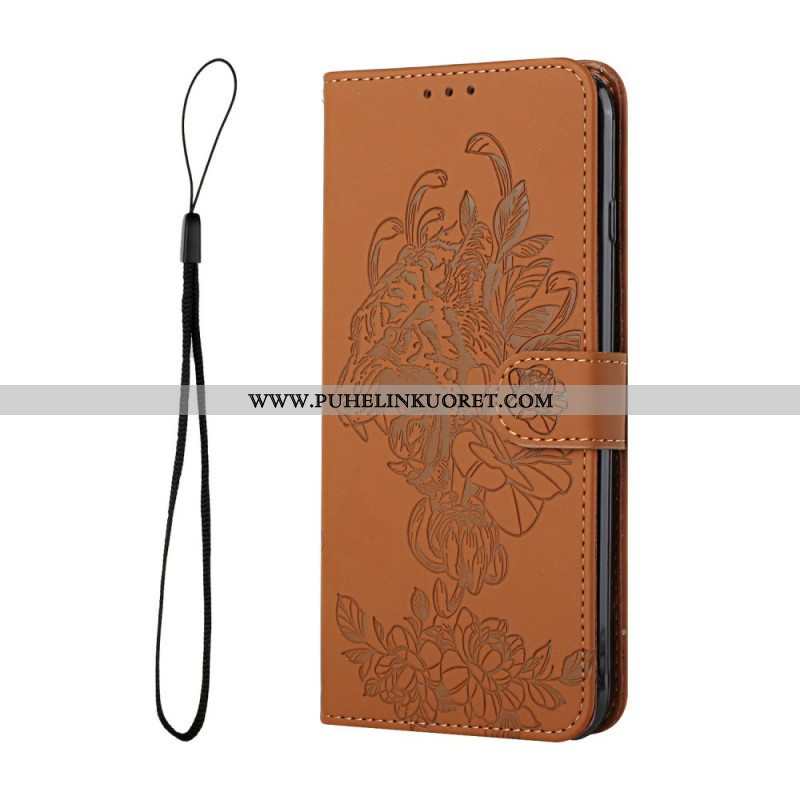 Flip Case Samsung Galaxy A13 5G / A04s Suojaketju Kuori Barokki Ranneke Tiger