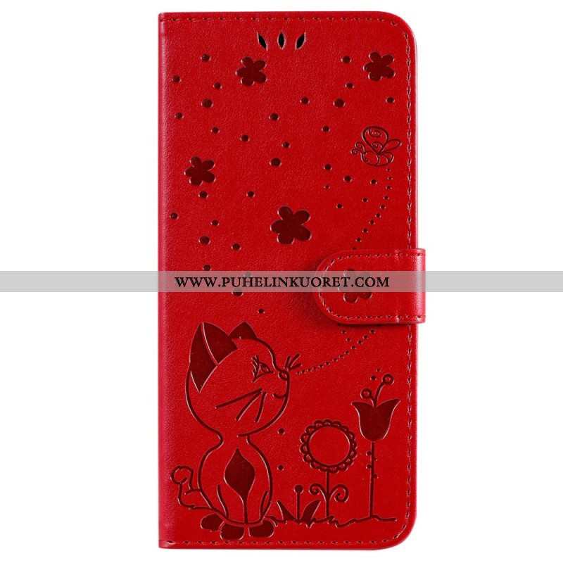 Kotelot Samsung Galaxy A14 / A14 5G Suojaketju Kuori Strappy Kissa Ja Mehiläiset