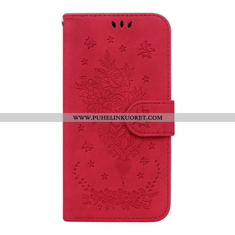 Kotelot Samsung Galaxy A14 / A14 5G Suojaketju Kuori Strappy Ruusut Ja Perhoset