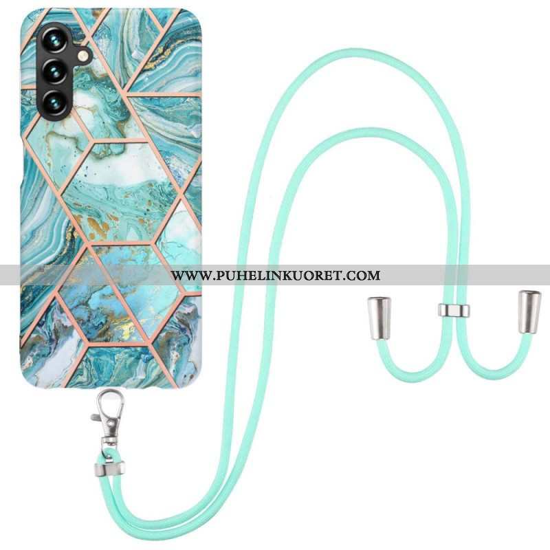 Case Samsung Galaxy A14 / A14 5G Kiristysnyörillä Marmoristyylinen Kiristysnyöri