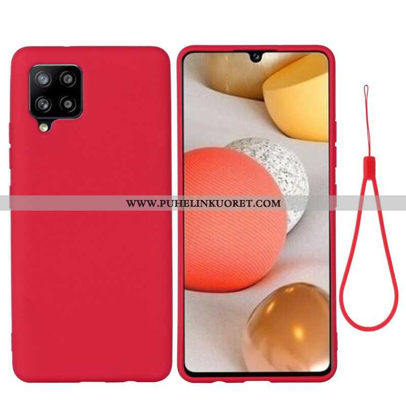 Case Samsung Galaxy A42 5G Nestemäinen Silikoni Kaulanauhalla