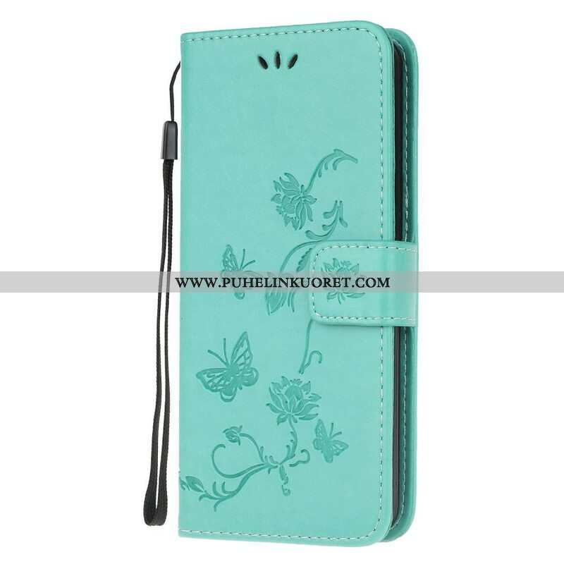Kotelot Samsung Galaxy A52 4G / A52 5G / A52s 5G Suojaketju Kuori Stringit Perhosia Ja Kukkia