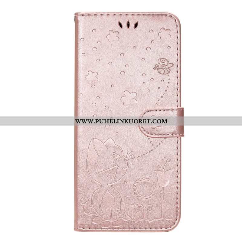 Flip Case Samsung Galaxy A53 5G Suojaketju Kuori Strappy Kissa Ja Mehiläiset