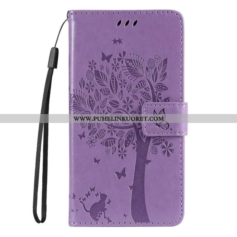 Kotelot Samsung Galaxy M52 5G Kukkiva Puu Ja Kissa