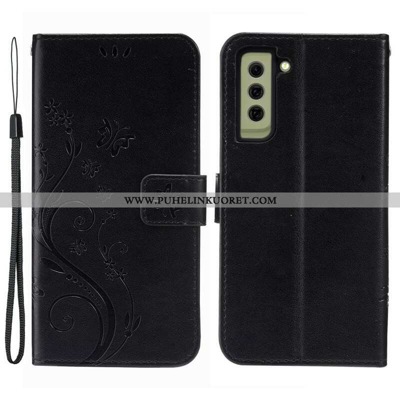 Nahkakotelo Samsung Galaxy S21 FE Perhosia Tuulessa