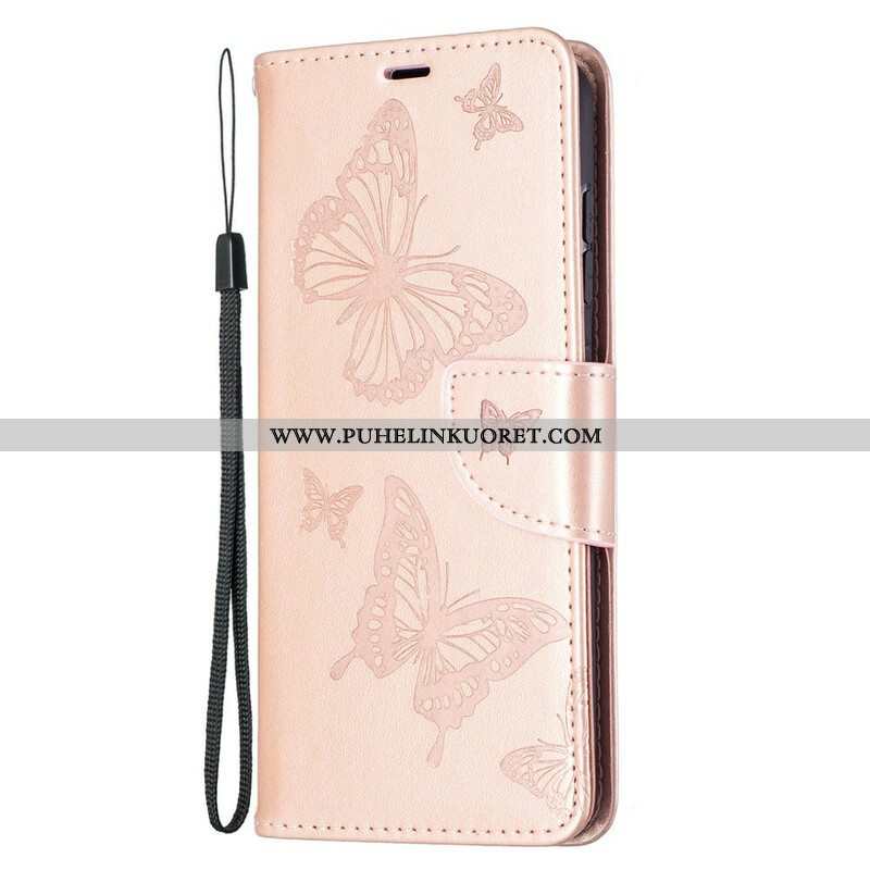 Kotelot Samsung Galaxy S21 FE Perhosia Lennossa Lanyardin Kanssa