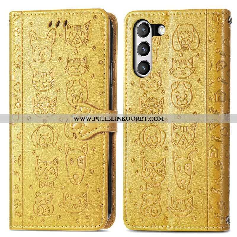 Nahkakotelo Samsung Galaxy S21 FE Animoidut Eläimet