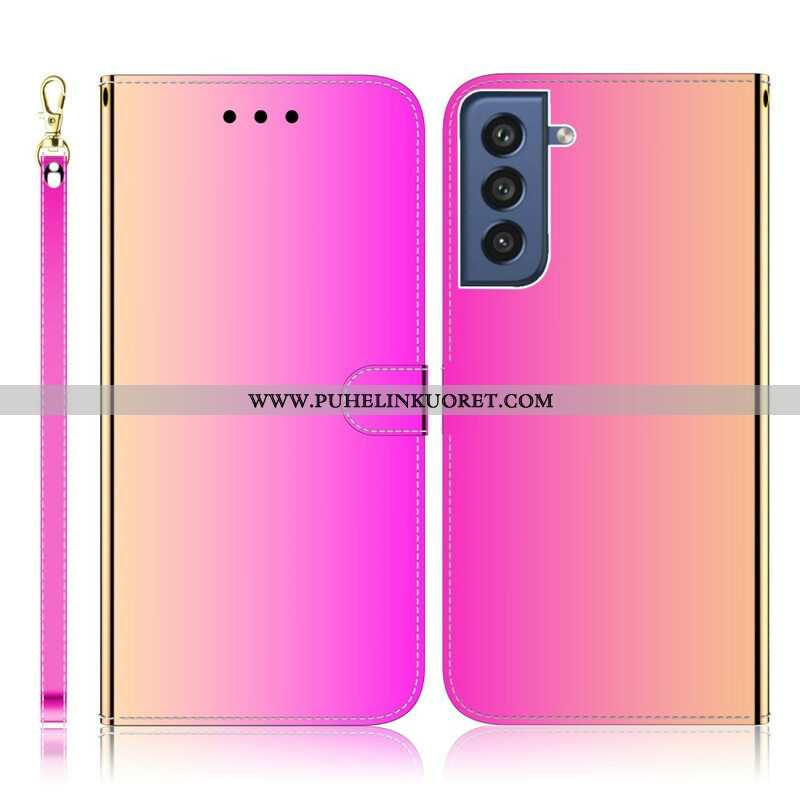 Nahkakotelo Samsung Galaxy S21 FE Keinonahkainen Peilin Kansi
