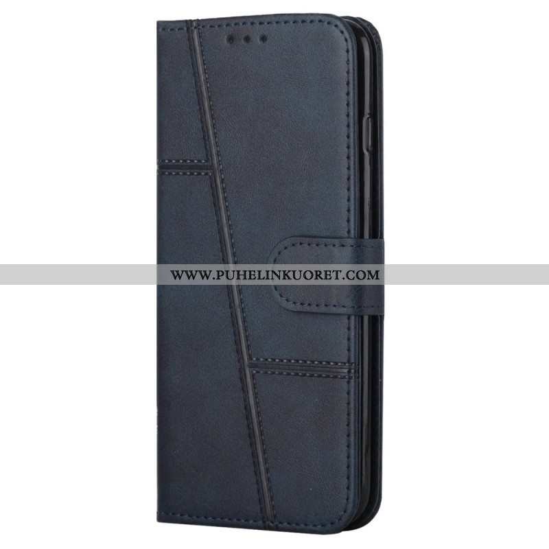 Flip Case Samsung Galaxy S22 Ultra 5G Suojaketju Kuori Strappy Geometric Leather Style