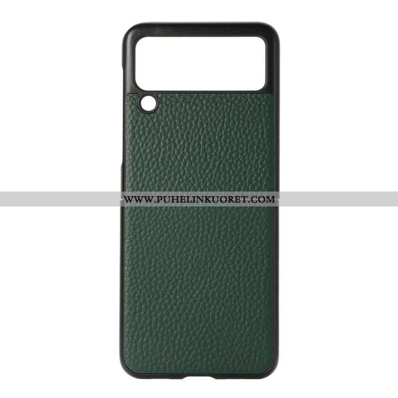Kuori Samsung Galaxy Z Flip 3 5G Kotelot Flip Aito Litchi Värillinen Nahka