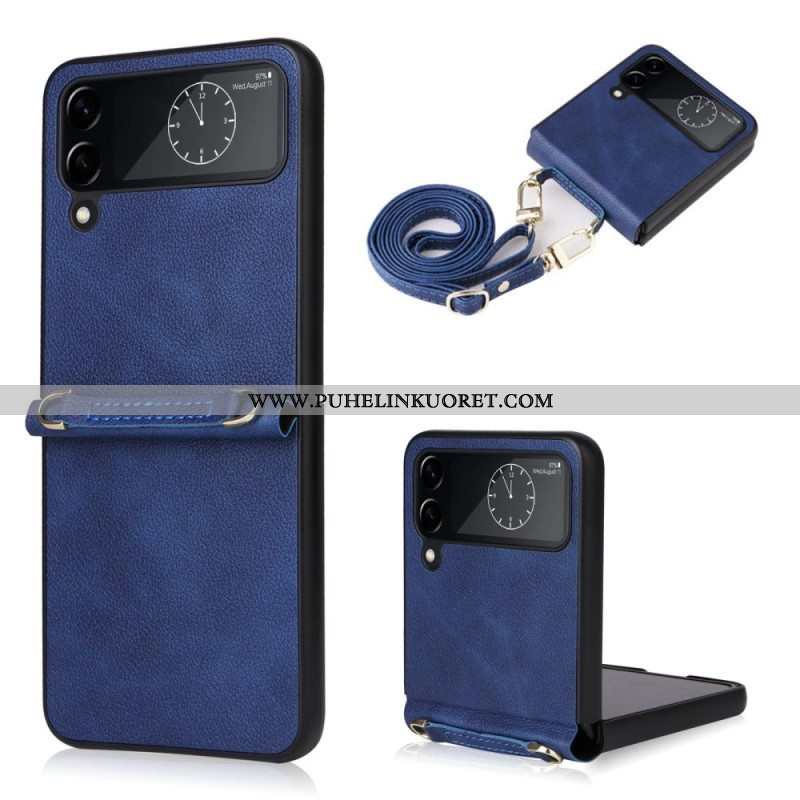 Kuori Samsung Galaxy Z Flip 4 Kotelot Flip Nahkarakenne Ja Olkahihna