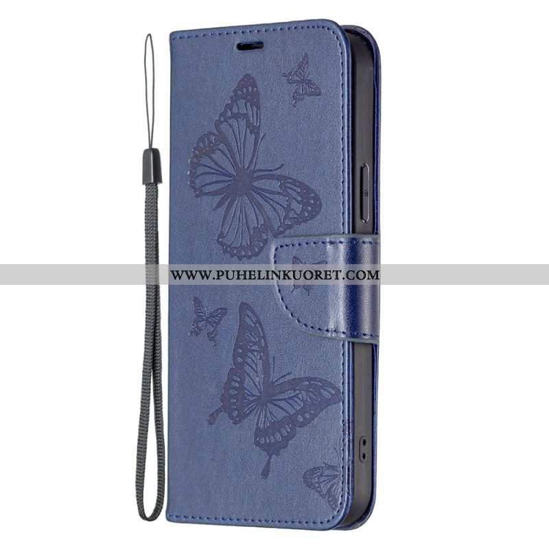 Flip Case Xiaomi 13 Suojaketju Kuori Perhosille Painettu Olkahihna