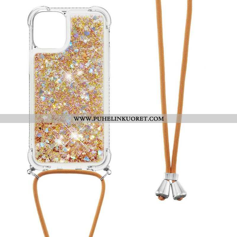 Kuori iPhone 13 Pro Max Kiristysnyörillä Kiristysnauha Paljetteja