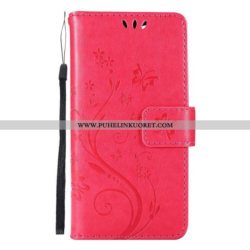Nahkakotelo iPhone 13 Pro Suojaketju Kuori Strappy Graafiset Kukat